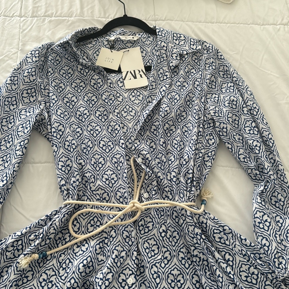Zara mosaic blue and white dress